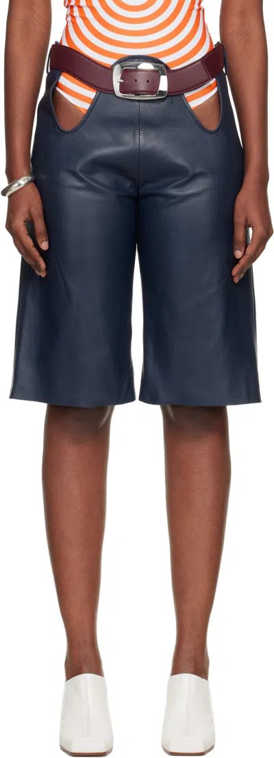 Jean Paul Gaultier Navy 'the Cut-out Bermuda' Leather Shorts