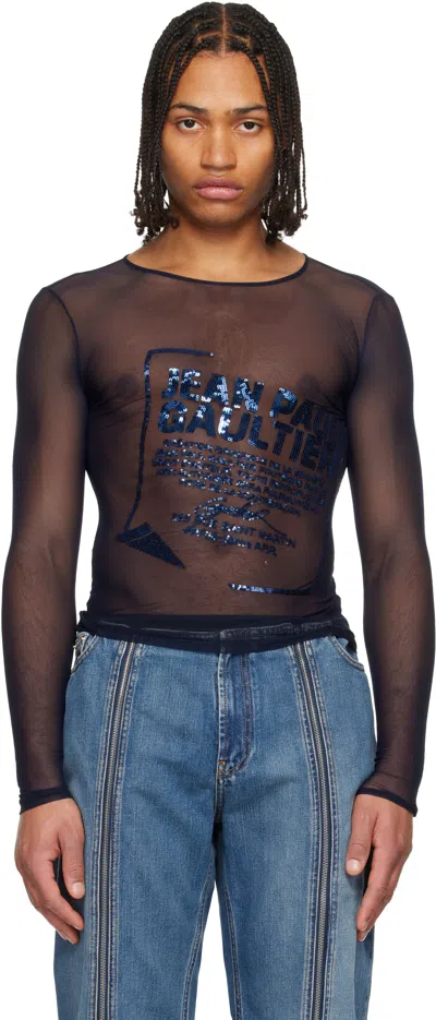 Jean Paul Gaultier Navy 'the Embroidered' Top In Blue