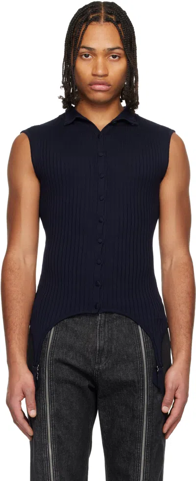 Jean Paul Gaultier Navy 'the Garter Waistcoat' Turtleneck In Blue