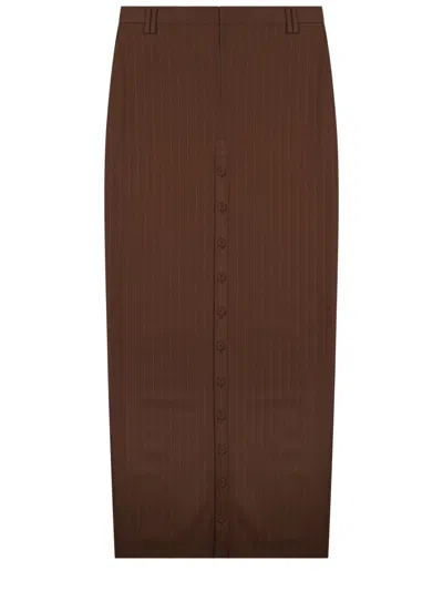 Jean Paul Gaultier Neutrals High-waisted Vertical Pinstripes Midi Skirt In Brown