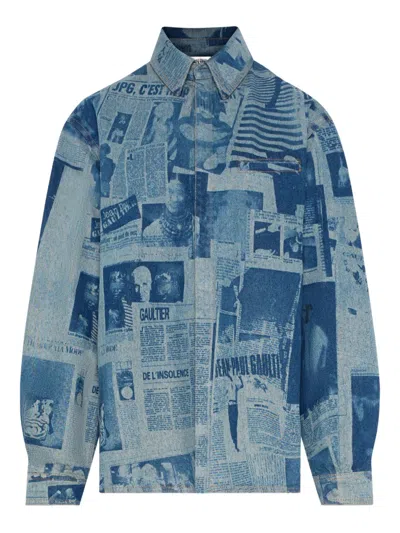 Jean Paul Gaultier Womens Indigo Beige Newspaper Long-sleeves Denim Shirt Xs In Blue