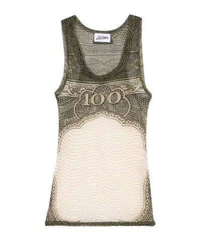 Jean Paul Gaultier Green & Off-white Sheer Tank Top In 400300156-green/ecru