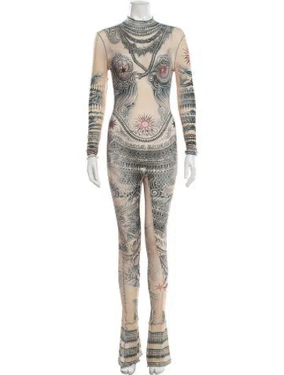 Pre-owned Jean Paul Gaultier Nylon Graphic Print Jumpsuit In Neutrals