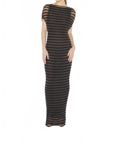 JEAN PAUL GAULTIER NYLON LONG DRESS WITH VISCOSE MARINIERE STRIPES IN BLACK