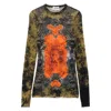 Jean Paul Gaultier Graphic Print Sheer Fabric Tops In Black