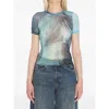 Jean Paul Gaultier Abstract Print Sheer Fabric Top In Blue