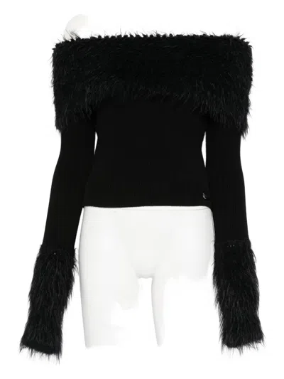 Jean Paul Gaultier Off-shoulder Ribbed Knit Sweater In Black