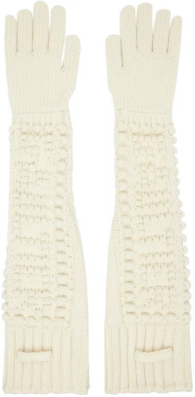 Jean Paul Gaultier Off-white Cable Knit Gloves In 64-cream