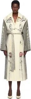 Jean Paul Gaultier Tattoo Printed Lightweight Trench Coat In 030030-ecru/black/re