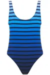 Jean Paul Gaultier Striped Pattern Scoop Neckline Swimsuit In Black/navy/lightblue (blue)