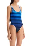 Jean Paul Gaultier Striped Pattern Scoop Neckline Swimsuit In Blue