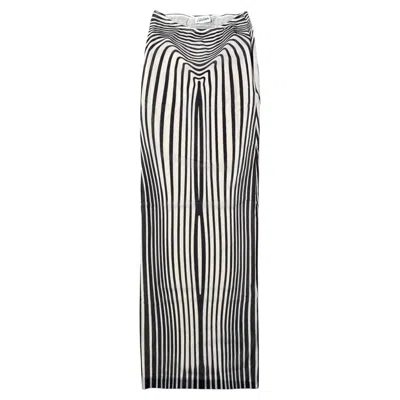 Pre-owned Jean Paul Gaultier Optical Stripe Mesh Maxi Skirt, New With Tags In Gray