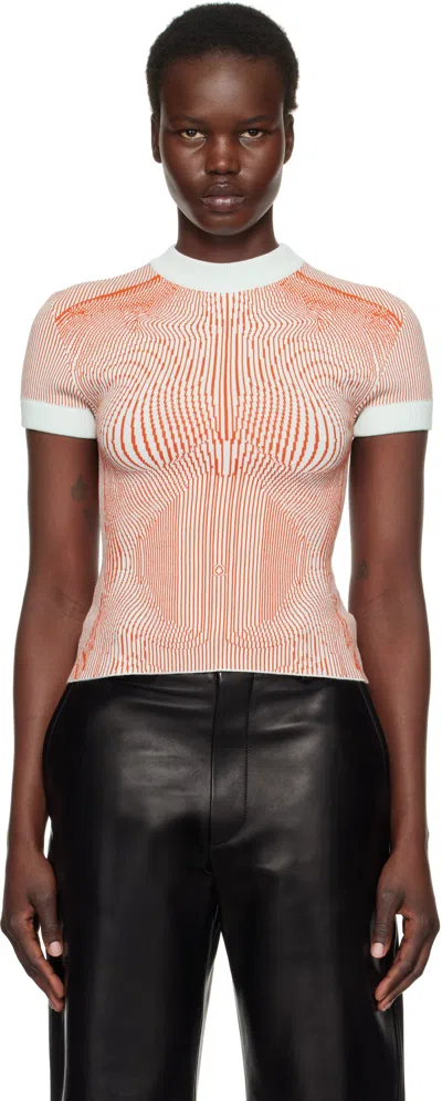 JEAN PAUL GAULTIER ORANGE & GREEN 'THE MORPHING PINSTRIPES JACQUARD' T-SHIRT