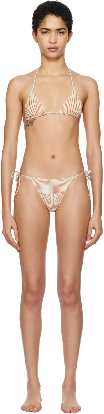 Jean Paul Gaultier Orange & Green 'the Pinstripe Body Morphing' Bikini In 4216 Mint/coral