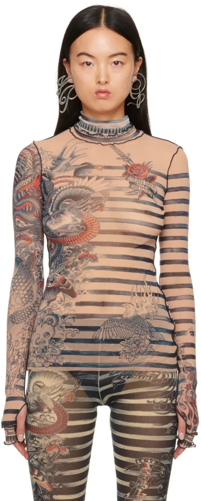Jean Paul Gaultier Orange Graphic Turtleneck In 635030 Nude/blue/red