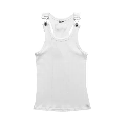 Pre-owned Jean Paul Gaultier Overall Buckle Ribbed Tank Top 'white' | Women's Size L