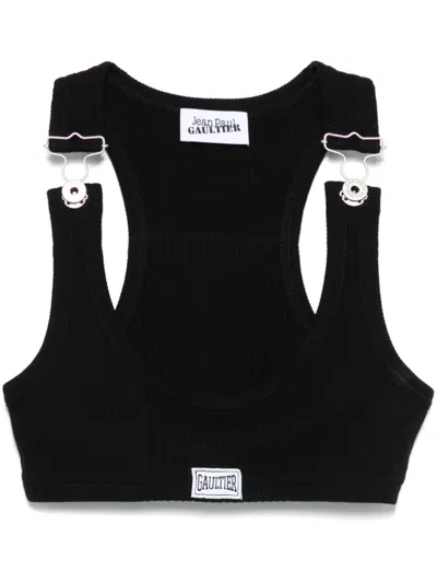 Jean Paul Gaultier Overall-clip Patch Crop Top In Black