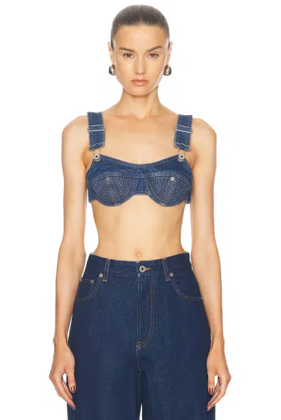 Jean Paul Gaultier Women's Top Bralette In Blue Overalls Buckles