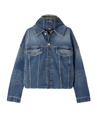 Jean Paul Gaultier Oversized Layered Denim Hooded Jacket In Blue