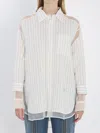 Jean Paul Gaultier Striped Oversized Shirt Featuring Silk Inserts In White