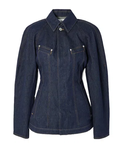 Jean Paul Gaultier Paneled Topstitched Denim Jacket In Blue
