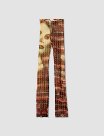 Jean Paul Gaultier Pantaloni Mesh Con Stampa Tartan Face In Sepia,yellow,blue,red