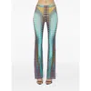 Jean Paul Gaultier High Waist Flared Sheer Stretch Trousers In Blue
