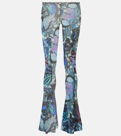 Jean Paul Gaultier Papillon Jersey Flared Pants In Blue