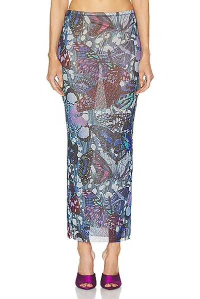 Jean Paul Gaultier Blue Butterfly Maxi Skirt In 5090 Blue/multicolor