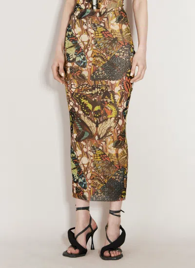 Jean Paul Gaultier Papillon Mesh Midi Skirt In Multicolour