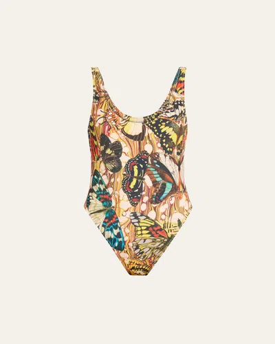 Jean Paul Gaultier Papillon One-piece Swimsuit In Yellow Multicolor