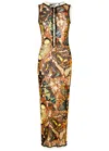 JEAN PAUL GAULTIER PAPILLON PRINTED LACE-UP TULLE MAXI DRESS