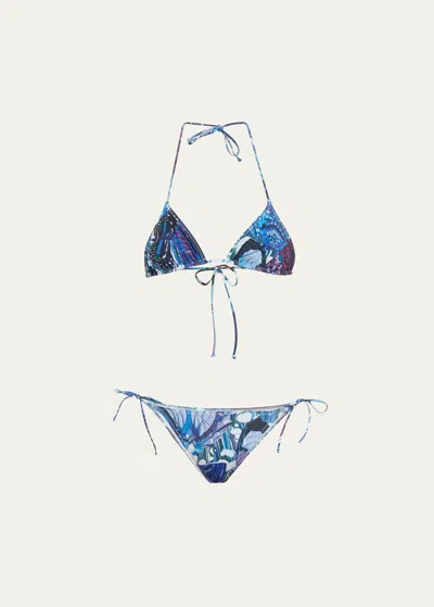 Jean Paul Gaultier Papillon Two-piece Swimsuit In 5090 Blue Multico