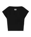 Jean Paul Gaultier Black Cropped Cotton Ribbed T-shirt With Logo In Black