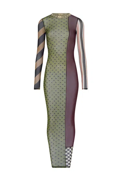 Jean Paul Gaultier Patchwork Printed Maxi Dress In Green
