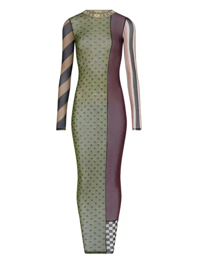 Jean Paul Gaultier Patchwork Printed Maxi Dress In Green