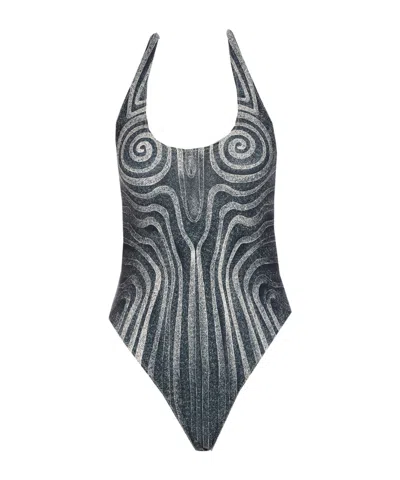 Jean Paul Gaultier Patterned One Piece Swimsuit In Black