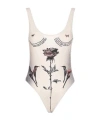 Jean Paul Gaultier Women S “tattoo Roses” Swimsuit Ecru In White