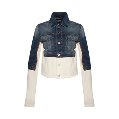 Pre-owned Jean Paul Gaultier Petit Grand Denim Jacket 'ecru/vintage Blue' | White | Women's Size L