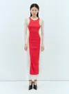 Jean Paul Gaultier Layered Ribbed Cotton-jersey And Mesh Maxi Dress In Red