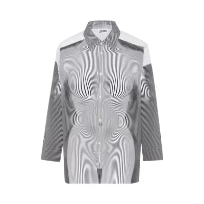 Pre-owned Jean Paul Gaultier Petit Grand Pinstripe Body Morphing Shirt 'black/white' | Women's Size L