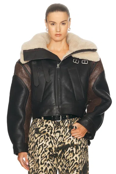 Jean Paul Gaultier Petit Grand Cropped Leather Jacket In Brown