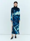 Jean Paul Gaultier Gathered Velvet Long Dress Printed Pigalle In Blue