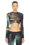 JEAN PAUL GAULTIER PIGALLE MESH LONG SLEEVE CROP TOP