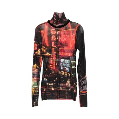 Pre-owned Jean Paul Gaultier Pigalle Mesh Long-sleeve Top 'black/red/orange/blue'