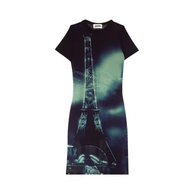Pre-owned Jean Paul Gaultier Pigalle Mesh Short Dress 'navy/light Blue/white/black'