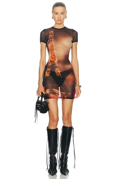 Jean Paul Gaultier Fitted Mesh Mini Dress With Pigalle City Print In Multicolor