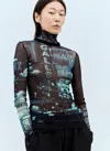 Jean Paul Gaultier Tulle Turtleneck Top In Navy