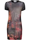 Jean Paul Gaultier Fitted Mesh Mini Dress With Pigalle City Print In Black