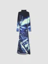 Jean Paul Gaultier Gathered Velvet Long Dress Printed Pigalle In Navy,lightblue,white,black